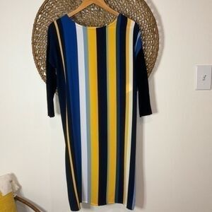 United Colors of Benetton blue and yellow striped dress size small